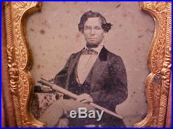 1/6 Plate Ambrotype Photograph Civil War Navy Man withTELESCOPE Confederate NEAT