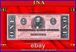 $1 Confederate 1864 US Civil-War Note T-71 PF-11 CR-Unl Crisp AU Red Rarity-10