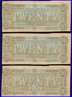 10 Cons Unc 1864 $20 Bills Confederate States Notes CIVIL War Currency T-67