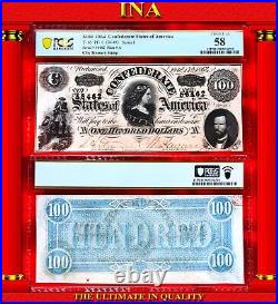 $100 Confederate 1864 T-65 PF-1 CR-493 US Obsolete Currency Civil-War PCGS 58