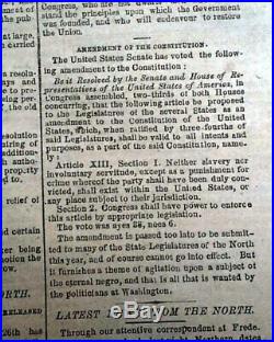 13th THIRTEENTH AMENDMENT Abolition of Slavery 1864 CONFEDERATE Civil War News