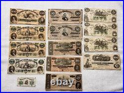 14 NOTES TOTAL CONFEDERATE Civil-War OBSOLETE CURRENCY Note $5 $10$20$50$100