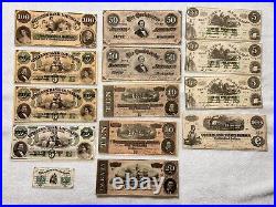 14 NOTES TOTAL CONFEDERATE Civil-War OBSOLETE CURRENCY Note $5 $10$20$50$100