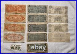 14 NOTES TOTAL CONFEDERATE Civil-War OBSOLETE CURRENCY Note $5 $10$20$50$100