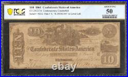 1861 $10 Confederate Note CIVIL War Contemporary Counterfeit Money Ct-29 Pcgs 50