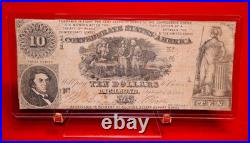 1861 $10 DOLLAR BILL, 1st Series T-30 Confederate Money CIVIL WAR, FRAME, Red SN
