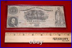 1861 $10 DOLLAR BILL, 1st Series T-30 Confederate Money CIVIL WAR, FRAME, Red SN