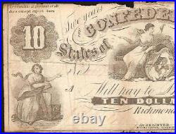 1861 $10 Dollar Bill Confederate States Currency CIVIL War Note Money T-10