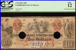 1861 $10 Dollar Bill Confederate States Currency CIVIL War Note Money T-22 Pmg