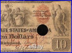 1861 $10 Dollar Bill Confederate States Currency CIVIL War Note Money T-22 Pmg