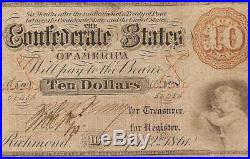 1861 $10 Dollar Bill Confederate States Currency CIVIL War Note Money T-24 Pcgs