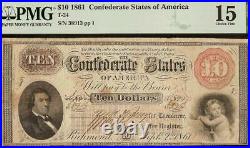 1861 $10 Dollar Bill Confederate States Currency CIVIL War Note Money T-24 Pmg