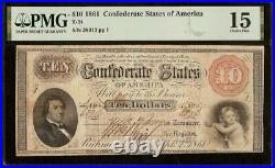 1861 $10 Dollar Bill Confederate States Currency CIVIL War Note Money T-24 Pmg
