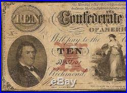 1861 $10 Dollar Bill Confederate States Currency CIVIL War Note Paper Money T-26