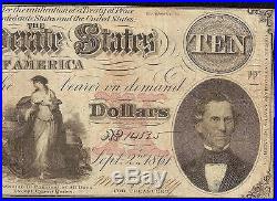 1861 $10 Dollar Bill Confederate States Currency CIVIL War Note Paper Money T-26