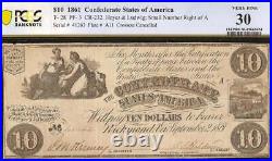 1861 $10 Dollar Bill Confederate States Currency CIVIL War Note T-28 Pcgs 30
