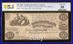 1861 $10 Dollar Bill Confederate States Currency CIVIL War Note T-28 Pcgs 30