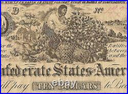 1861 $10 Dollar Confederate States CIVIL War Cotton Picking Note T-29 Pcgs 25