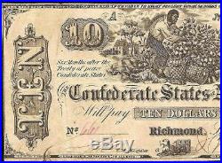 1861 $10 Dollar Confederate States Currency CIVIL War Cotton Picking Note T-29