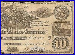 1861 $10 Dollar Confederate States Currency CIVIL War Cotton Picking Note T-29