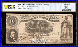 1861 $10 Dollar Confederate States Currency CIVIL War Note Money T-30 Pcgs 20