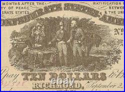 1861 $10 Dollar Confederate States Currency CIVIL War Note Money T-30 Pcgs 25