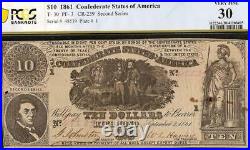 1861 $10 Dollar Confederate States Currency CIVIL War Note Money T-30 Pcgs 30