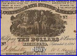 1861 $10 Dollar Confederate States Currency CIVIL War Note Money T-30 Pcgs 30