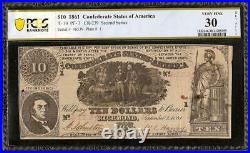 1861 $10 Dollar Confederate States Currency CIVIL War Note Money T-30 Pcgs 30