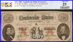 1861 $10 Dollar Confederate States Currency CIVIL War Note Paper Money T-26 Pcgs