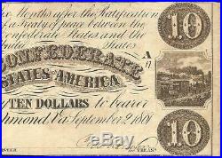 1861 $10 Dollar Confederate States Currency CIVIL War Note Paper Money T-28