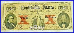 1861 $10 Richmond Confederate States of America Civil War Currency Note