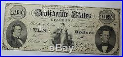 1861 $10 TEN DOLLAR BILL CONFEDERATE STATES CIVIL WAR NOTE MONEY Super Rare