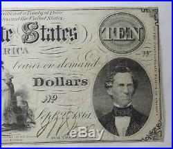 1861 $10 TEN DOLLAR BILL CONFEDERATE STATES CIVIL WAR NOTE MONEY Super Rare