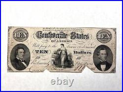 1861 $10 Ten Dollars Confederate Civil War Currency T 25 Hunter & Memminger cd