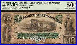 1861 $100 Confederate States Currency CIVIL War Note Only 5,798 Issued T-5 Pmg