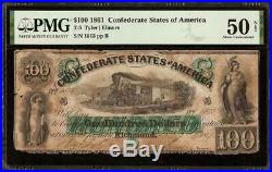 1861 $100 Confederate States Currency CIVIL War Note Only 5,798 Issued T-5 Pmg