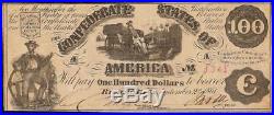 1861 $100 Dollar Confederate States Currency CIVIL War Note Paper Money T-13