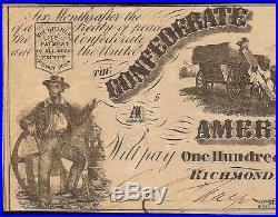 1861 $100 Dollar Confederate States Currency CIVIL War Note Paper Money T-13
