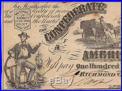 1861 $100 Dollar Confederate States Currency CIVIL War Note Paper Money T-13 Au+