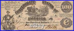 1861 $100 Dollar Confederate States Currency CIVIL War Note Paper Money T-13 Au+