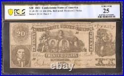 1861 $20 Bill 11122 Confederate States Currency CIVIL War Note Money T20 Pcgs 25