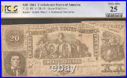 1861 $20 Bill Confederate States Currency CIVIL War Error Note T-20 Pf-5 Pcgs 25