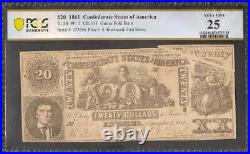 1861 $20 Bill Confederate States Currency CIVIL War Error Note T-20 Pf-5 Pcgs 25