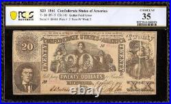 1861 $20 Bill Confederate States Currency CIVIL War Note Money T-20 Pf-5 Pcgs 35