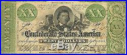 1861 $20 Confederate CIVIL War Currency Note T-21 Alexander Stephens Nice