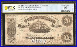 1861 $20 CONFEDERATE NOTE DOUBLE for Treasr CIVIL WAR MONEY T-9 PF-6 PCGS 15