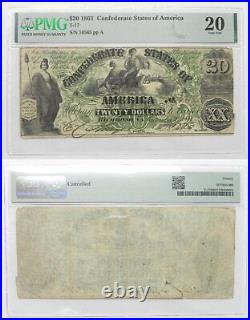 1861 $20 Civil War Confederate Note Bill, PMG VF 20, T-17, #10565, RARE