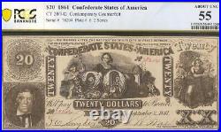 1861 $20 Confederate States Contemporary Counterfeit CIVIL War Note Ct20 Pcgs 55