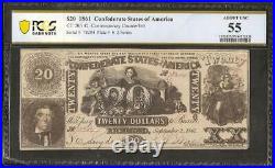 1861 $20 Confederate States Contemporary Counterfeit CIVIL War Note Ct20 Pcgs 55